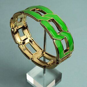 Statement Enamel Link Chain Oval Inged Cuff Bangle Bracelet Bright Green…